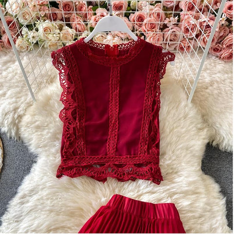 Chiffon Shirt and Pants Wide-leg Trousers Light Top Two-piece Suit CODE: KAR1073