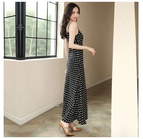 Sleeveless Dot Casual Style Spaghetti Strap Dress CODE: KAR1075