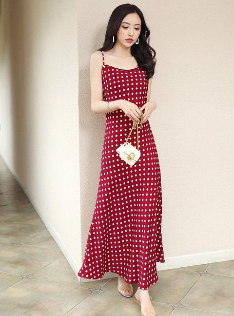Sleeveless Dot Casual Style Spaghetti Strap Dress CODE: KAR1075