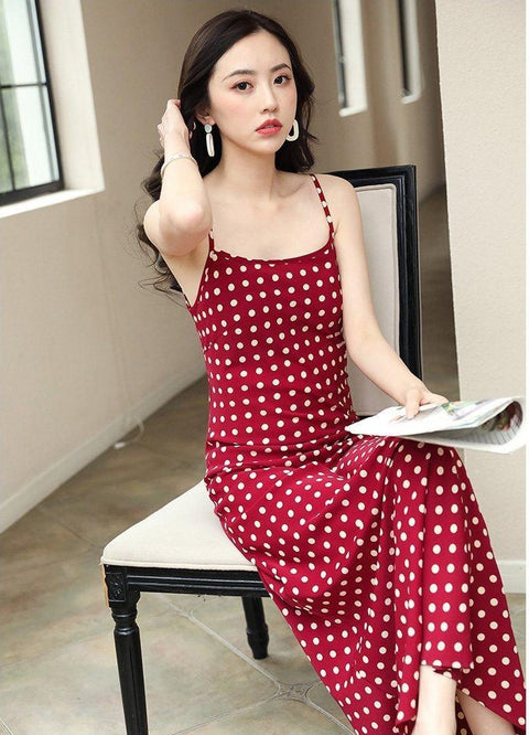Sleeveless Dot Casual Style Spaghetti Strap Dress CODE: KAR1075