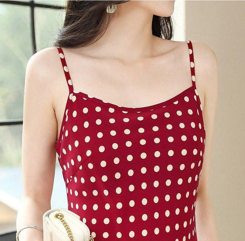Sleeveless Dot Casual Style Spaghetti Strap Dress CODE: KAR1075
