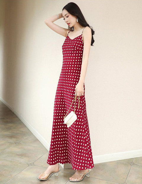 Sleeveless Dot Casual Style Spaghetti Strap Dress CODE: KAR1075