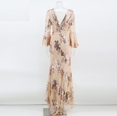 Sexy Night Bodycon Maxi Elegant Sequin Half Flare Sleeve Dress CODE: KAR1083