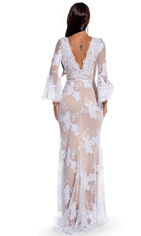 Sexy Night Bodycon Maxi Elegant Sequin Half Flare Sleeve Dress CODE: KAR1083