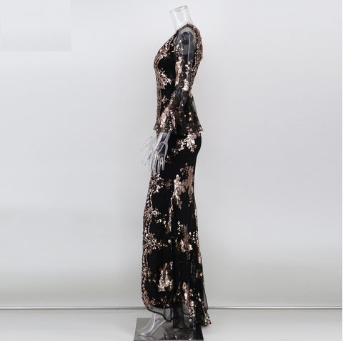 Sexy Night Bodycon Maxi Elegant Sequin Half Flare Sleeve Dress CODE: KAR1083
