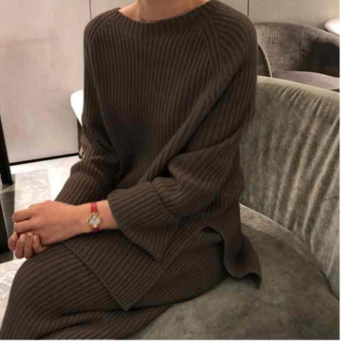New Thicken Warm Knitted Pullover Sweater Two-Piece Suits +High Waist Loose Wide Leg Pants Set CODE: KAR1089