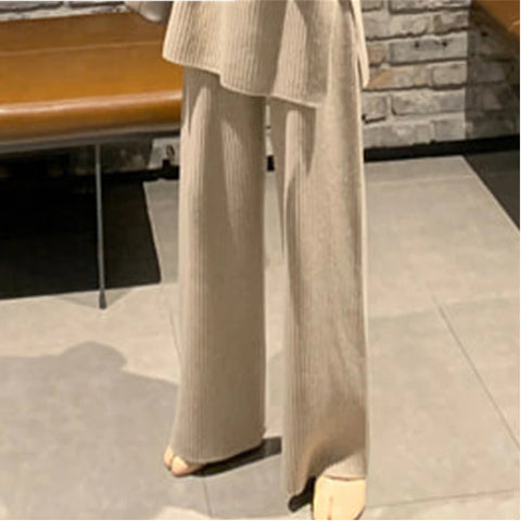 New Thicken Warm Knitted Pullover Sweater Two-Piece Suits +High Waist Loose Wide Leg Pants Set CODE: KAR1089