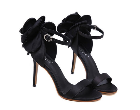 Big Flower Evening Nightclub  Black Powder High Heels Sandals CODE: KAR1093