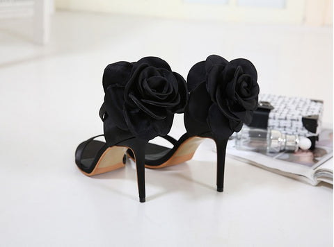 Big Flower Evening Nightclub  Black Powder High Heels Sandals CODE: KAR1093