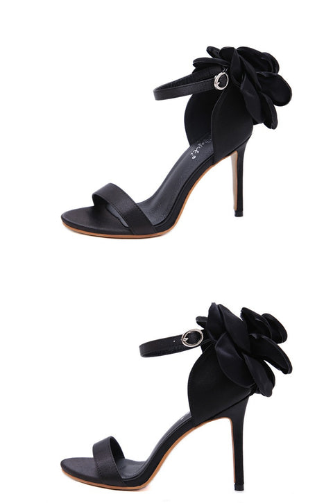 Big Flower Evening Nightclub  Black Powder High Heels Sandals CODE: KAR1093