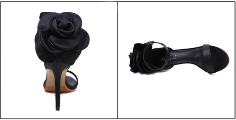 Big Flower Evening Nightclub  Black Powder High Heels Sandals CODE: KAR1093
