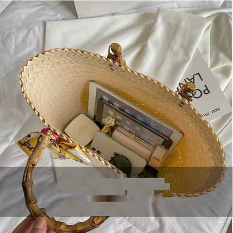 New Style Bamboo Fashion  Large-capacity Travel Holiday Retro Style Straw Bag CODE: KAR1097