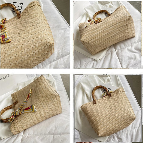 New Style Bamboo Fashion  Large-capacity Travel Holiday Retro Style Straw Bag CODE: KAR1097