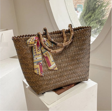 New Style Bamboo Fashion  Large-capacity Travel Holiday Retro Style Straw Bag CODE: KAR1097