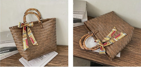 New Style Bamboo Fashion  Large-capacity Travel Holiday Retro Style Straw Bag CODE: KAR1097