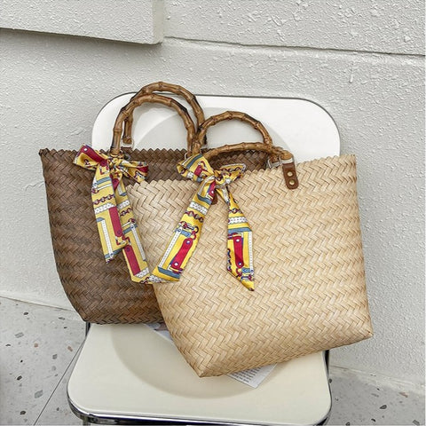 New Style Bamboo Fashion  Large-capacity Travel Holiday Retro Style Straw Bag CODE: KAR1097