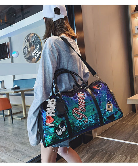 Tide Cool Badge Fashion Sequins Wet and Dry Separation Shoes Travel  Large Handbag CODE: KAR1126
