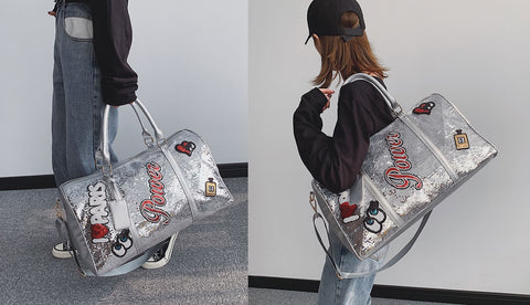 Tide Cool Badge Fashion Sequins Wet and Dry Separation Shoes Travel  Large Handbag CODE: KAR1126
