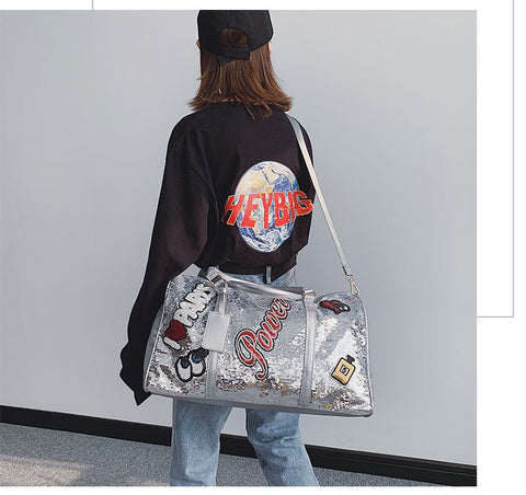 Tide Cool Badge Fashion Sequins Wet and Dry Separation Shoes Travel  Large Handbag CODE: KAR1126