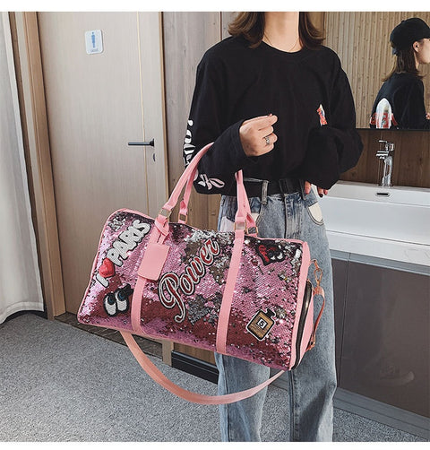 Tide Cool Badge Fashion Sequins Wet and Dry Separation Shoes Travel  Large Handbag CODE: KAR1126