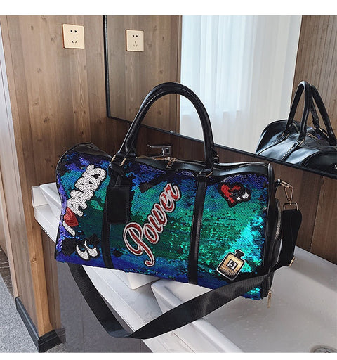 Tide Cool Badge Fashion Sequins Wet and Dry Separation Shoes Travel  Large Handbag CODE: KAR1126