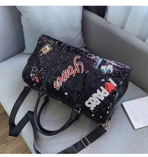 Tide Cool Badge Fashion Sequins Wet and Dry Separation Shoes Travel  Large Handbag CODE: KAR1126