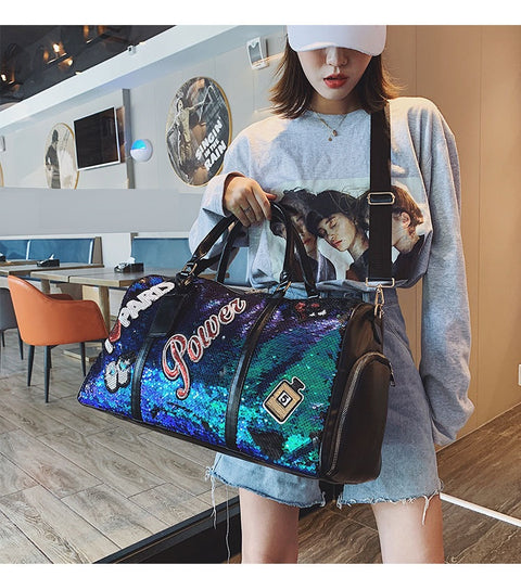 Tide Cool Badge Fashion Sequins Wet and Dry Separation Shoes Travel  Large Handbag CODE: KAR1126