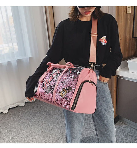 Tide Cool Badge Fashion Sequins Wet and Dry Separation Shoes Travel  Large Handbag CODE: KAR1126