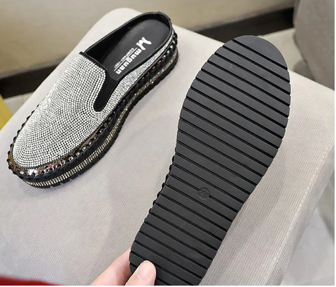 Luxury Crystals Half Slides Bling Rubber Bottom Shoes CODE: KAR1136