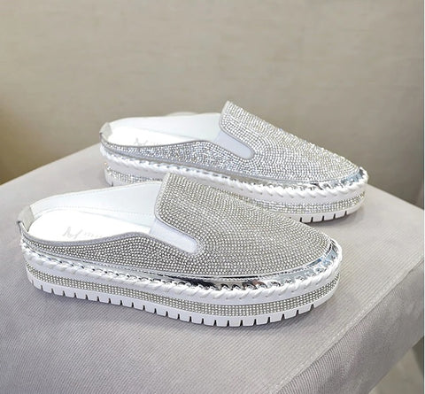 Luxury Crystals Half Slides Bling Rubber Bottom Shoes CODE: KAR1136