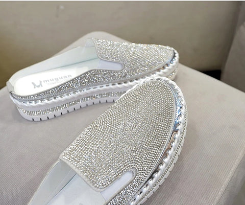 Luxury Crystals Half Slides Bling Rubber Bottom Shoes CODE: KAR1136