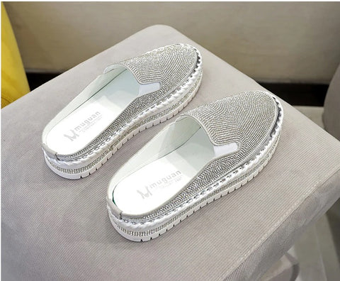 Luxury Crystals Half Slides Bling Rubber Bottom Shoes CODE: KAR1136