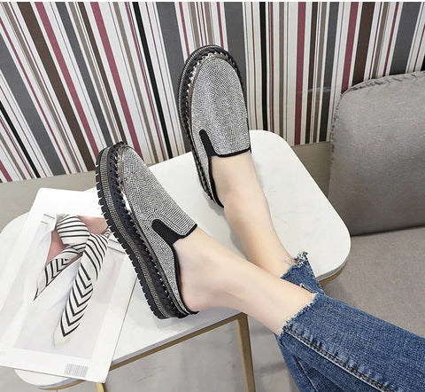 Luxury Crystals Half Slides Bling Rubber Bottom Shoes CODE: KAR1136
