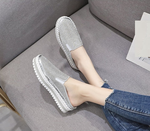 Luxury Crystals Half Slides Bling Rubber Bottom Shoes CODE: KAR1136