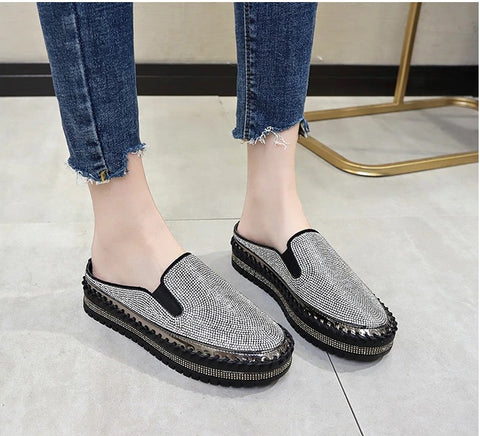 Luxury Crystals Half Slides Bling Rubber Bottom Shoes CODE: KAR1136