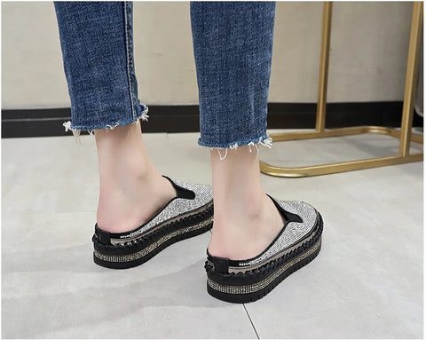 Luxury Crystals Half Slides Bling Rubber Bottom Shoes CODE: KAR1136