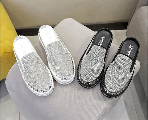 Luxury Crystals Half Slides Bling Rubber Bottom Shoes CODE: KAR1136