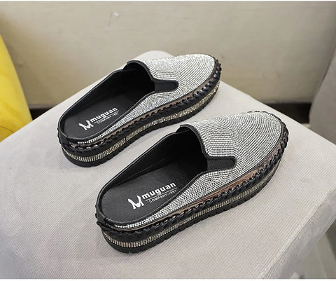 Luxury Crystals Half Slides Bling Rubber Bottom Shoes CODE: KAR1136