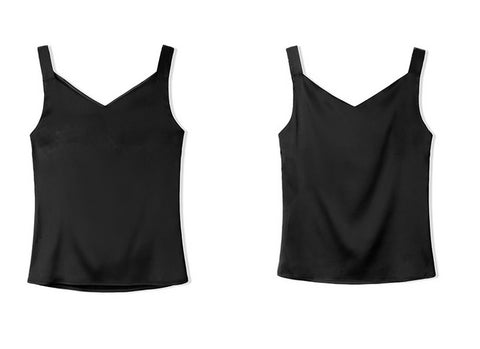 Summer Silk Camisole White Solid V-neck Elegant Satin Sleeveless Top CODE: KAR1140