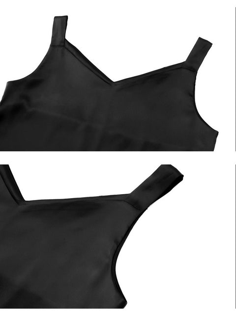 Summer Silk Camisole White Solid V-neck Elegant Satin Sleeveless Top CODE: KAR1140