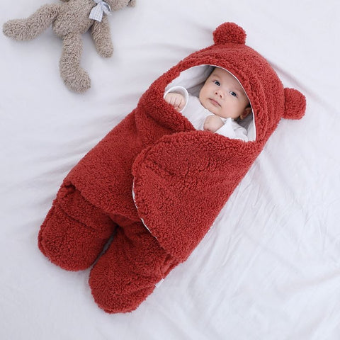 Cute Newborn Baby Blankets Plush Swaddle Wrap Ultra-Soft Fluffy Fleece Sleeping Bag CODE: KAR1151