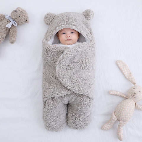 Cute Newborn Baby Blankets Plush Swaddle Wrap Ultra-Soft Fluffy Fleece Sleeping Bag CODE: KAR1151