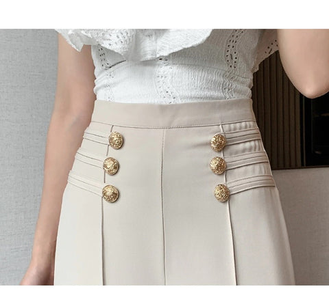 New Elegant Button High Waist Wide Leg Casual Full Length pant CODE: KAR1161