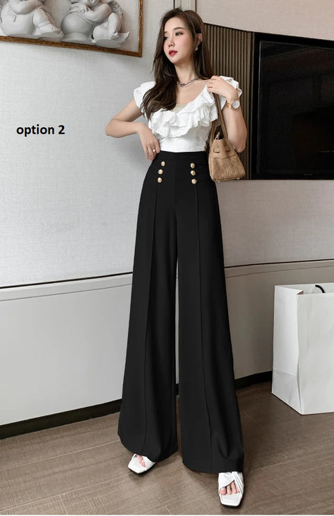 New Elegant Button High Waist Wide Leg Casual Full Length pant CODE: KAR1161