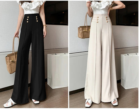 New Elegant Button High Waist Wide Leg Casual Full Length pant CODE: KAR1161