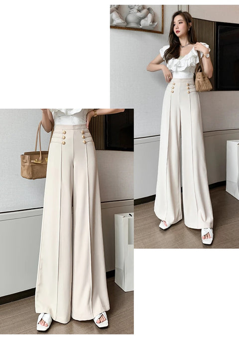 New Elegant Button High Waist Wide Leg Casual Full Length pant CODE: KAR1161