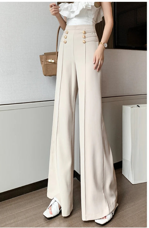 New Elegant Button High Waist Wide Leg Casual Full Length pant CODE: KAR1161