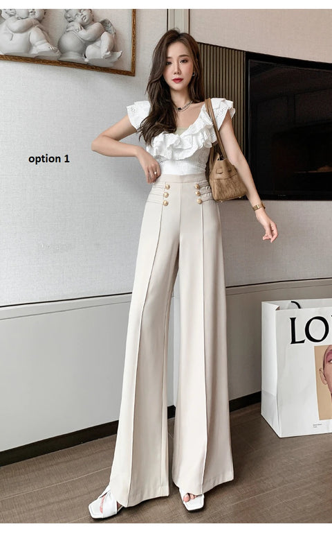 New Elegant Button High Waist Wide Leg Casual Full Length pant CODE: KAR1161