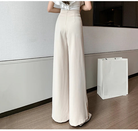 New Elegant Button High Waist Wide Leg Casual Full Length pant CODE: KAR1161