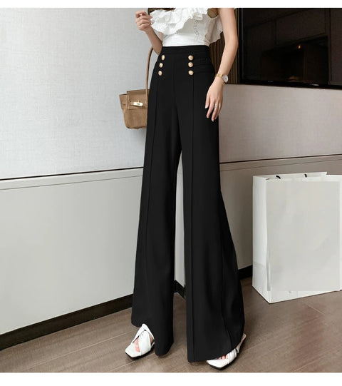 New Elegant Button High Waist Wide Leg Casual Full Length pant CODE: KAR1161